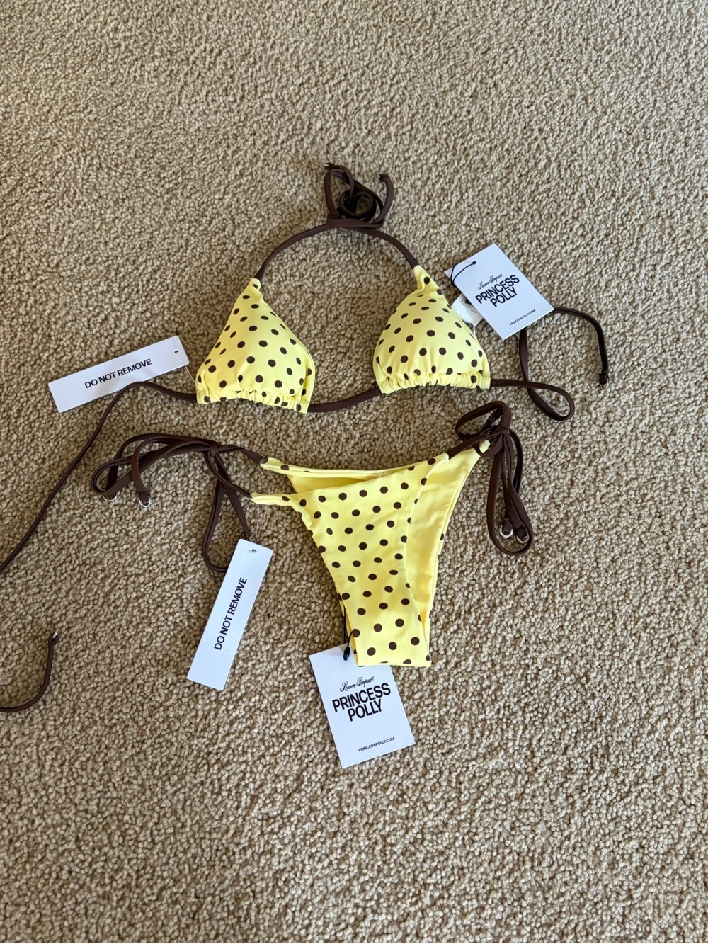 Princess Polly Yellow & Brown Polka Dot Tie Bikini Set